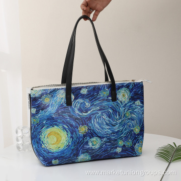 Womens Digital Printing Van Gogh Starry Night Oil Painting Tote Bag Shoulder Bags Handbag